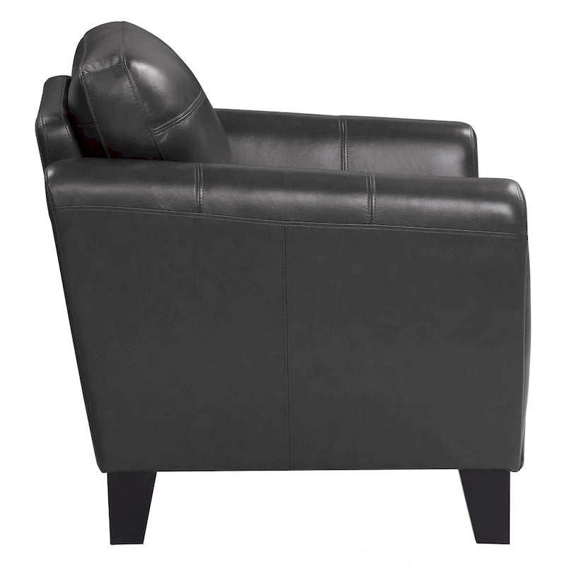 37 Inch Accent Chair, Dark Gray Top Grain and Faux Leather, Solid Wood
