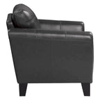37 Inch Accent Chair, Dark Gray Top Grain and Faux Leather, Solid Wood