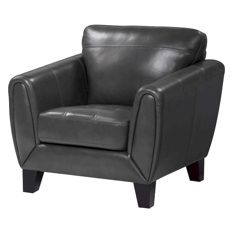 37 Inch Accent Chair, Dark Gray Top Grain and Faux Leather, Solid Wood