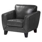 37 Inch Accent Chair, Dark Gray Top Grain and Faux Leather, Solid Wood