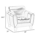 37 Inch Accent Chair, Dark Gray Top Grain and Faux Leather, Solid Wood