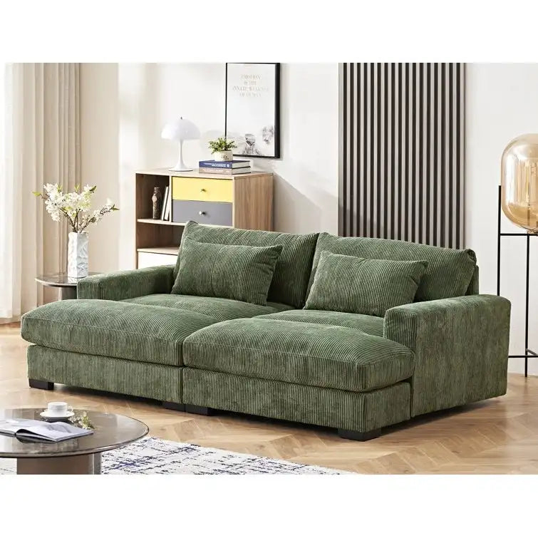 Luxe Sleeper Sofa with Soft Corduroy Upholstery Double Chaise Design Convertible to Twin Size Bed Extra Large