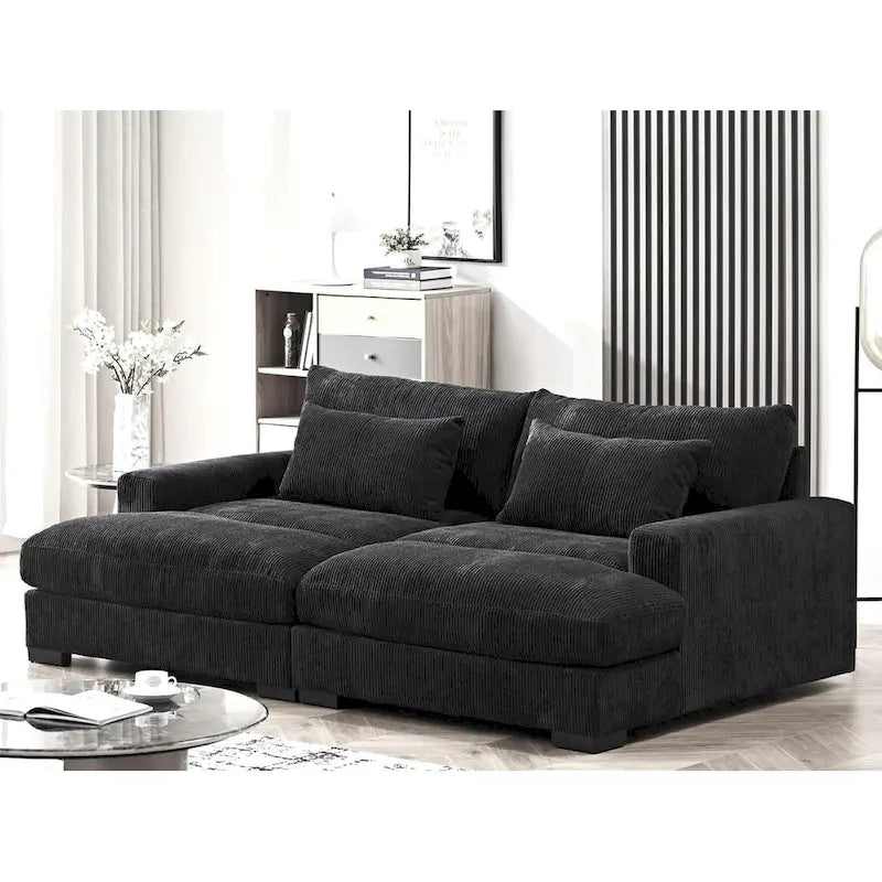 Luxe Sleeper Sofa with Soft Corduroy Upholstery Double Chaise Design Convertible to Twin Size Bed Extra Large