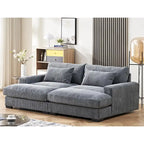 Luxe Sleeper Sofa with Soft Corduroy Upholstery Double Chaise Design Convertible to Twin Size Bed Extra Large