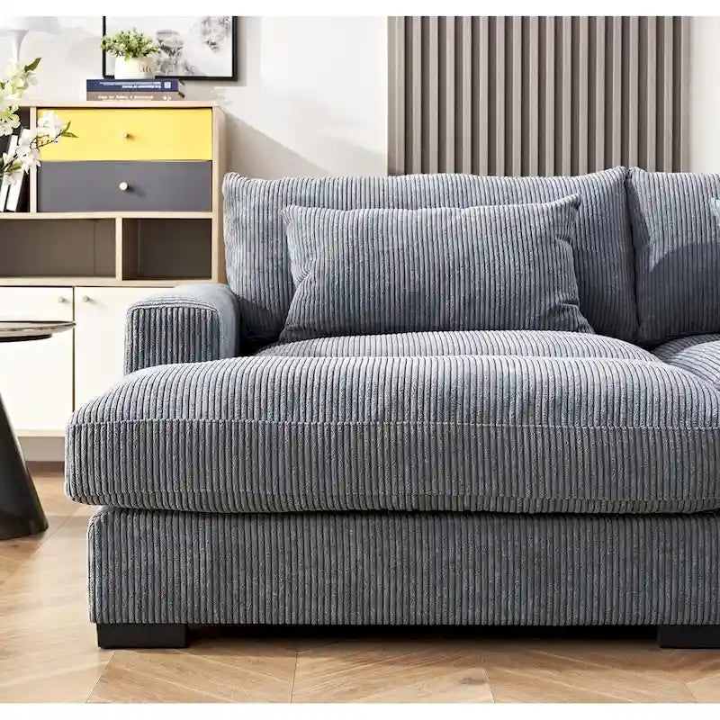 Luxe Sleeper Sofa with Soft Corduroy Upholstery Double Chaise Design Convertible to Twin Size Bed Extra Large