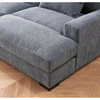 Luxe Sleeper Sofa with Soft Corduroy Upholstery Double Chaise Design Convertible to Twin Size Bed Extra Large