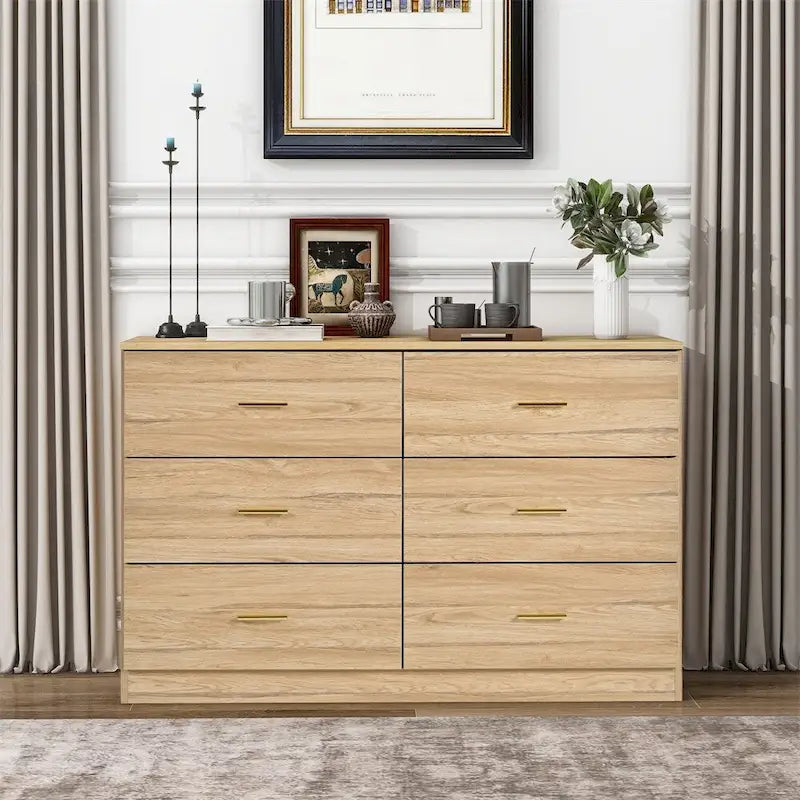 Modern 6-Drawer Dresser for Bedroom - Ample Storage Wide Chest of Drawers, Sturdy & Safe