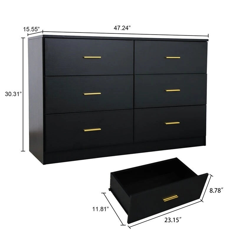 Modern 6-Drawer Dresser for Bedroom - Ample Storage Wide Chest of Drawers, Sturdy & Safe