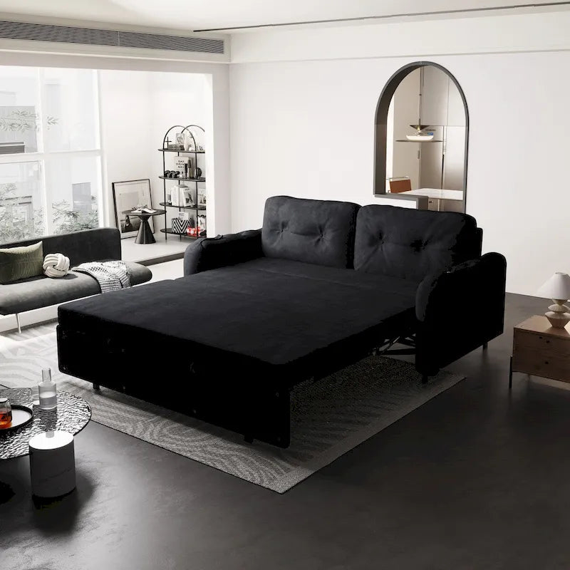 66.2  Queen Pull Out Sofa Bed with Storage and 2 Soft Pillows
