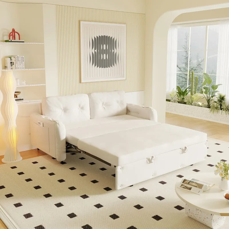 66.2  Queen Pull Out Sofa Bed with Storage and 2 Soft Pillows