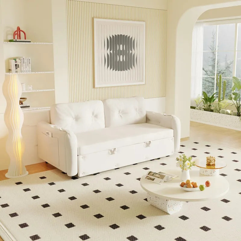 66.2  Queen Pull Out Sofa Bed with Storage and 2 Soft Pillows