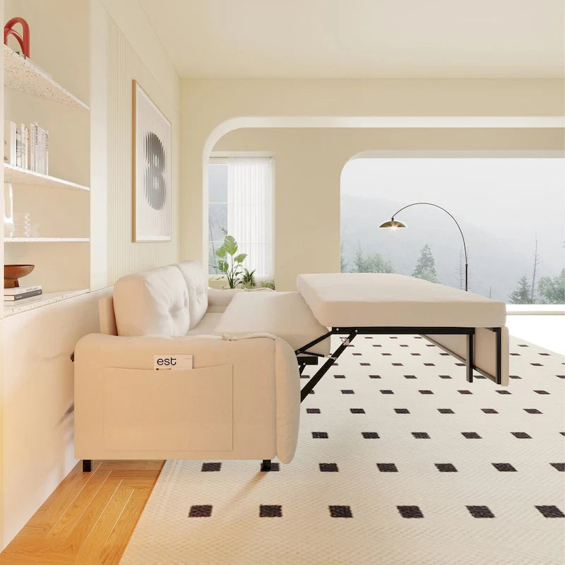 66.2  Queen Pull Out Sofa Bed with Storage and 2 Soft Pillows