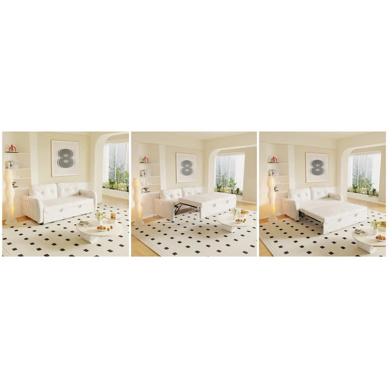 66.2  Queen Pull Out Sofa Bed with Storage and 2 Soft Pillows