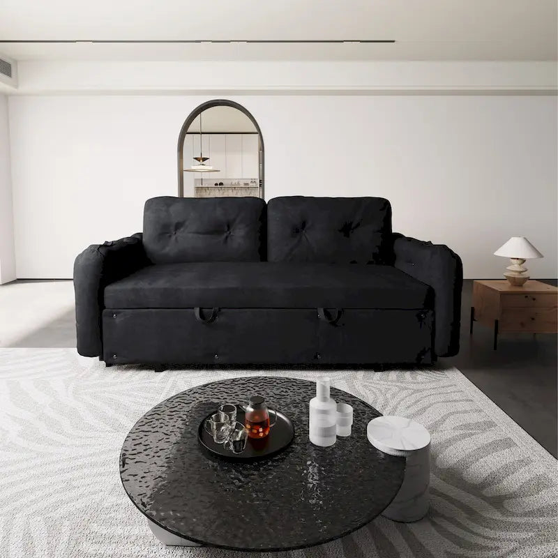 66.2  Queen Pull Out Sofa Bed with Storage and 2 Soft Pillows