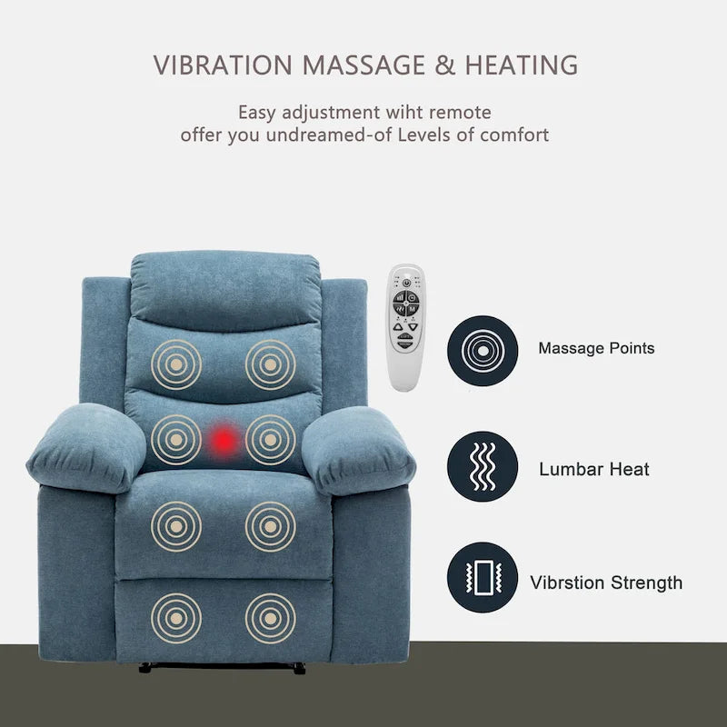 Electric recliner with seat heating and adjustable massage function