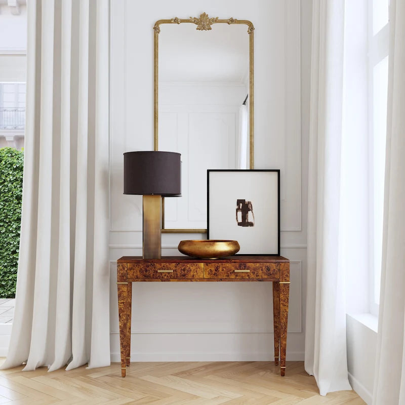 2 Drawer 46  Burl Wood Console Table