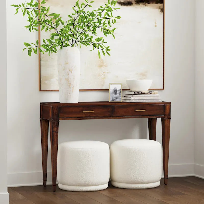 2 Drawer 46  Burl Wood Console Table