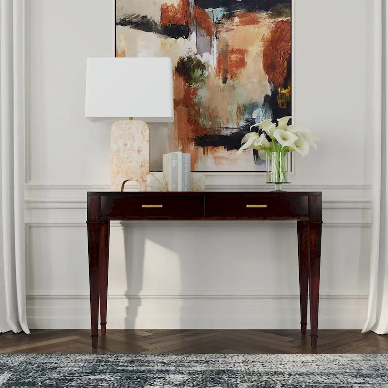 Kai 2 Drawer 46  Burl Wood Console Table