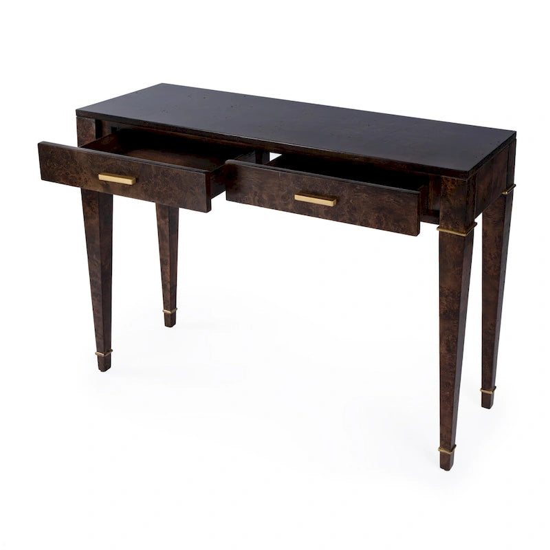 2 Drawer 46  Burl Wood Console Table