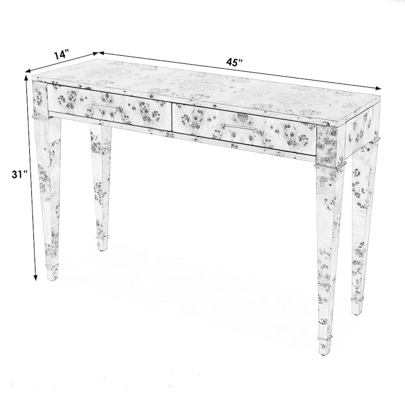 2 Drawer 46  Burl Wood Console Table
