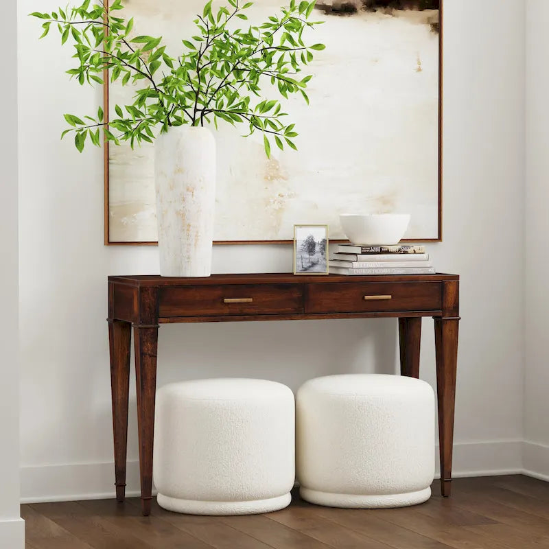 2 Drawer 46  Burl Wood Console Table