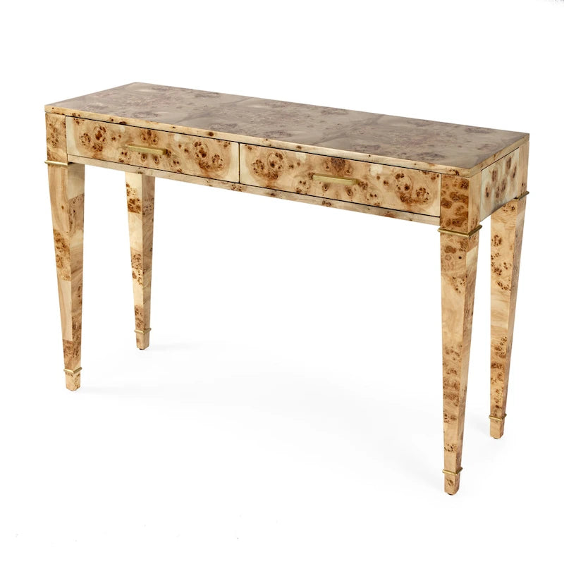 2 Drawer 46  Burl Wood Console Table