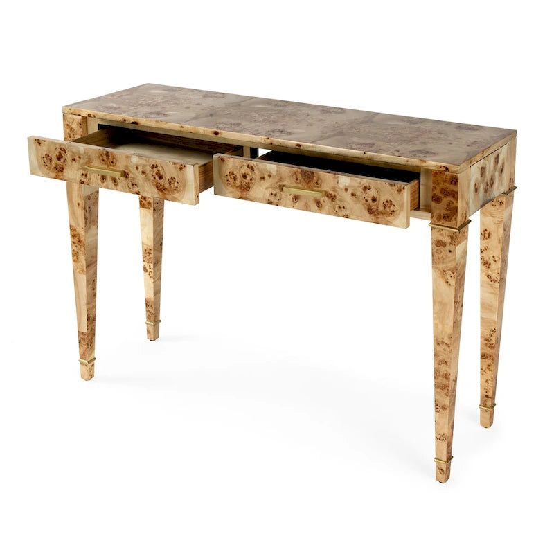 2 Drawer 46  Burl Wood Console Table