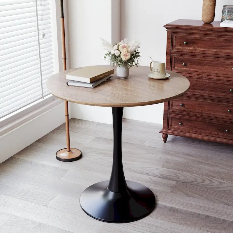 Round Dining Table, 31.5  Tulip Table Kitchen Dining Table 2-4 People with MDF Table Top & Pedestal Base, End Table