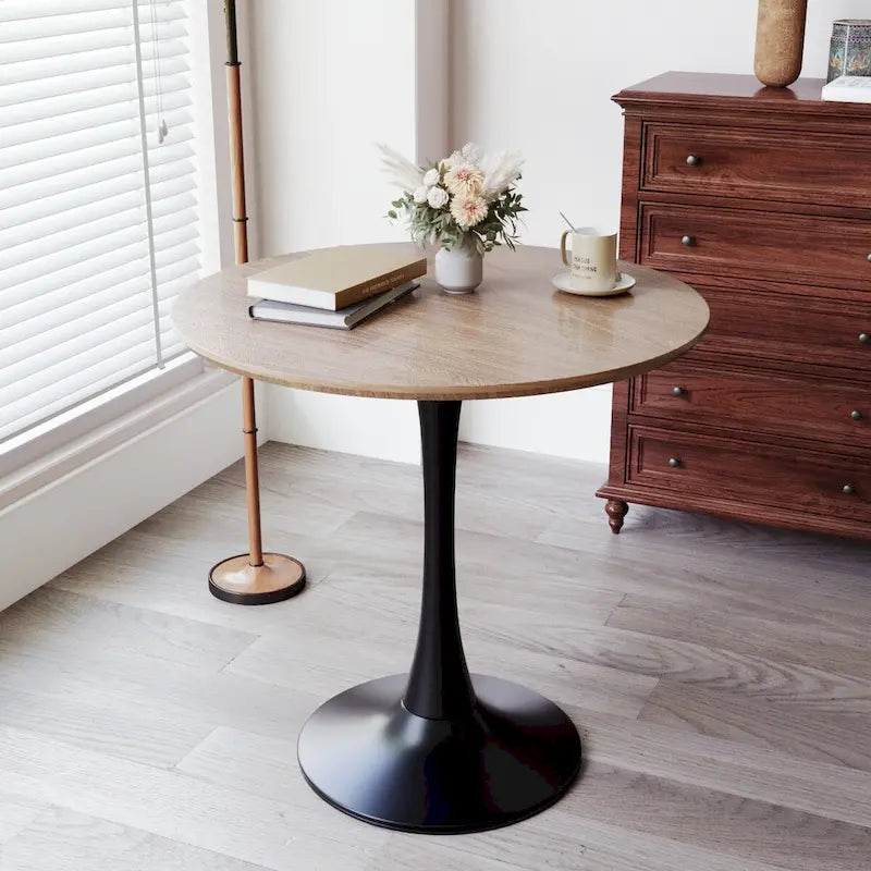 Round Dining Table, 31.5  Tulip Table Kitchen Dining Table 2-4 People with MDF Table Top & Pedestal Base, End Table