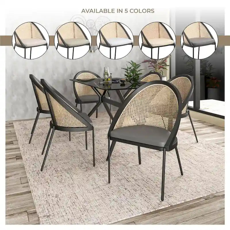 Urbane Modern Stylish Dining Chair with Leather Seat and Wicker Back for Dining Room & Kitchen