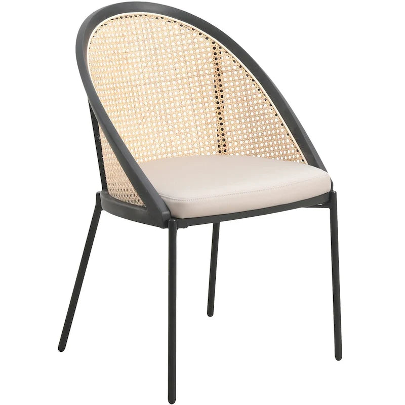 Urbane Modern Stylish Dining Chair with Leather Seat and Wicker Back for Dining Room & Kitchen