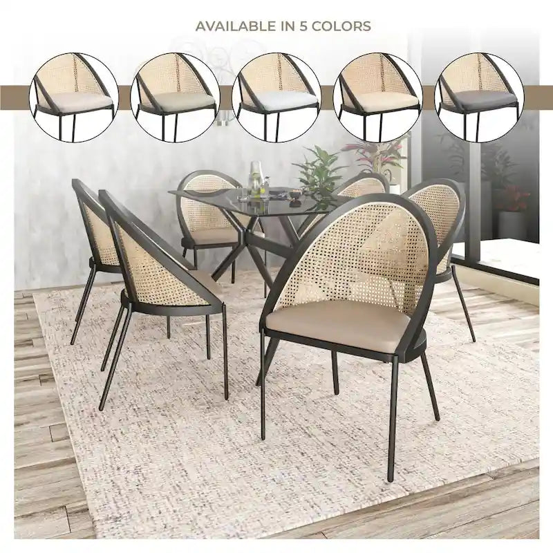 Urbane Modern Stylish Dining Chair with Leather Seat and Wicker Back for Dining Room & Kitchen