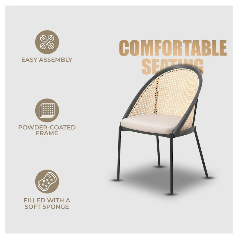 Urbane Modern Stylish Dining Chair with Leather Seat and Wicker Back for Dining Room & Kitchen