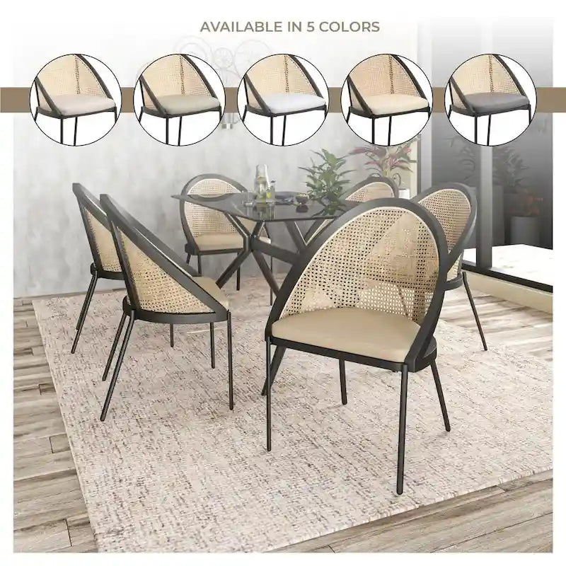 Urbane Modern Stylish Dining Chair with Leather Seat and Wicker Back for Dining Room & Kitchen