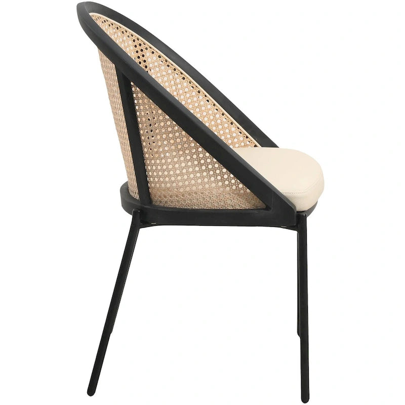 Urbane Modern Stylish Dining Chair with Leather Seat and Wicker Back for Dining Room & Kitchen