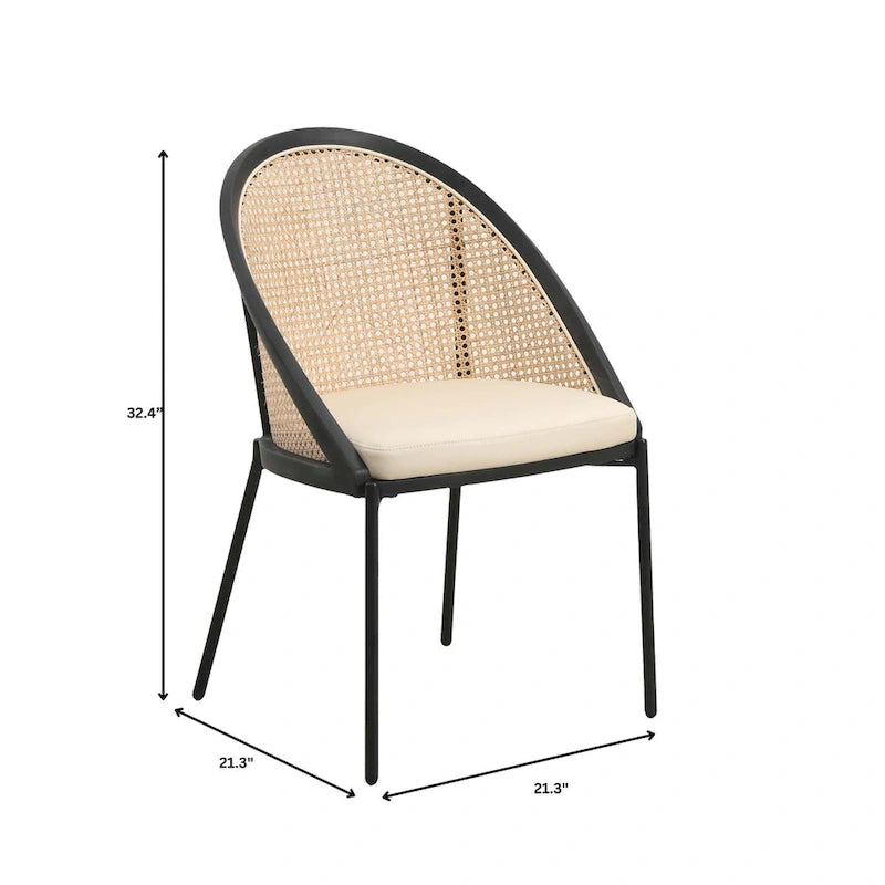 Urbane Modern Stylish Dining Chair with Leather Seat and Wicker Back for Dining Room & Kitchen