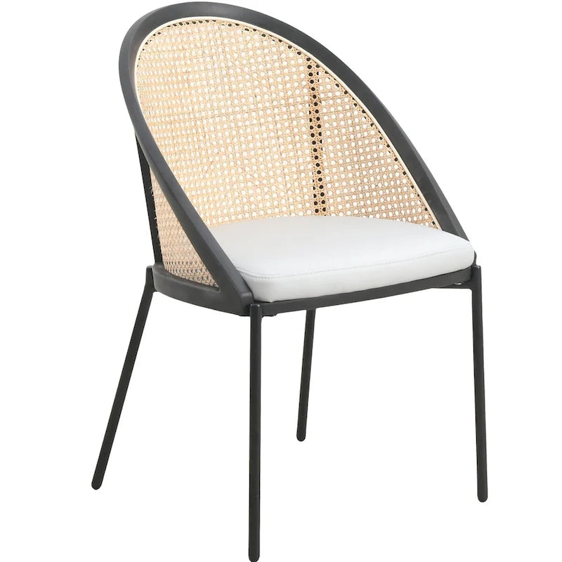 Urbane Modern Stylish Dining Chair with Leather Seat and Wicker Back for Dining Room & Kitchen