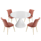 48  Light Luxury White High Gloss Large Countertop Dining Table with Velvet Dining Chair Set