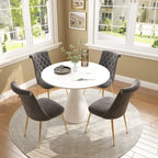 48  Light Luxury White High Gloss Large Countertop Dining Table with Velvet Dining Chair Set