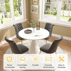 48  Light Luxury White High Gloss Large Countertop Dining Table with Velvet Dining Chair Set
