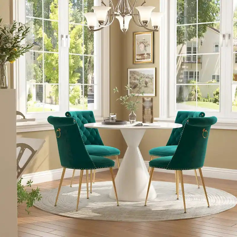 48  Light Luxury White High Gloss Large Countertop Dining Table with Velvet Dining Chair Set