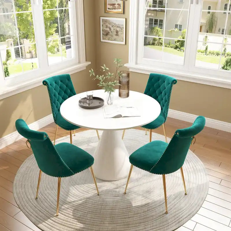 48  Light Luxury White High Gloss Large Countertop Dining Table with Velvet Dining Chair Set
