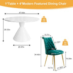 48  Light Luxury White High Gloss Large Countertop Dining Table with Velvet Dining Chair Set