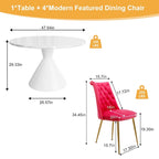 48  Light Luxury White High Gloss Large Countertop Dining Table with Velvet Dining Chair Set