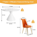 48  Light Luxury White High Gloss Large Countertop Dining Table with Velvet Dining Chair Set