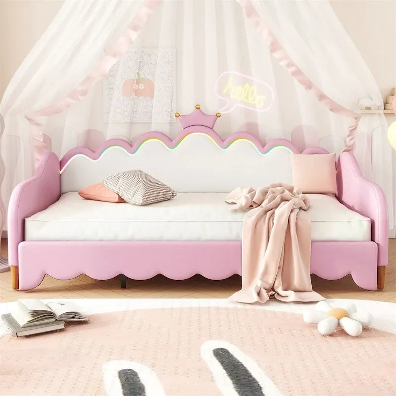 Twin Extending Daybed with LED Lights,Upholstered Princess Daybed