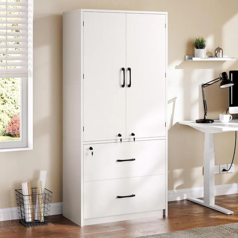 68 H Large Heavy Duty Wood File Cabinets 2-Drawer Storage Cabinet with Lock and Adjustable Shelves