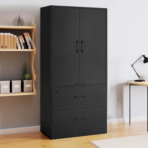 Moasis 68 H Large Heavy Duty Wood File Cabinets 2-Drawer Storage Cabinet with Lock and Adjustable Shelves