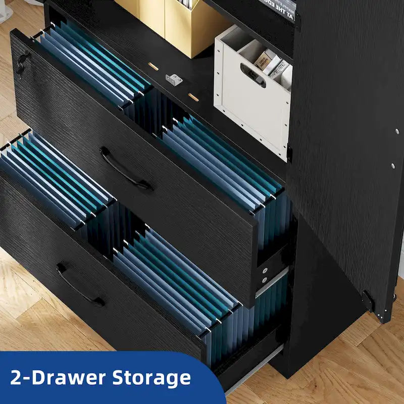 68 H Large Heavy Duty Wood File Cabinets 2-Drawer Storage Cabinet with Lock and Adjustable Shelves