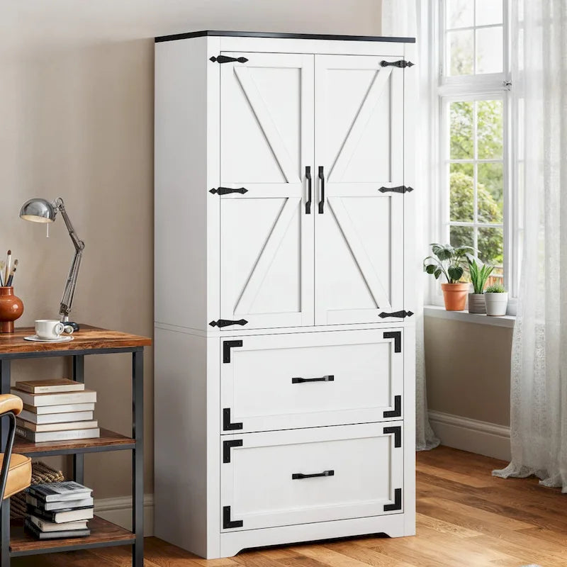 68 H Large Heavy Duty Wood File Cabinets 2-Drawer Storage Cabinet with Lock and Adjustable Shelves